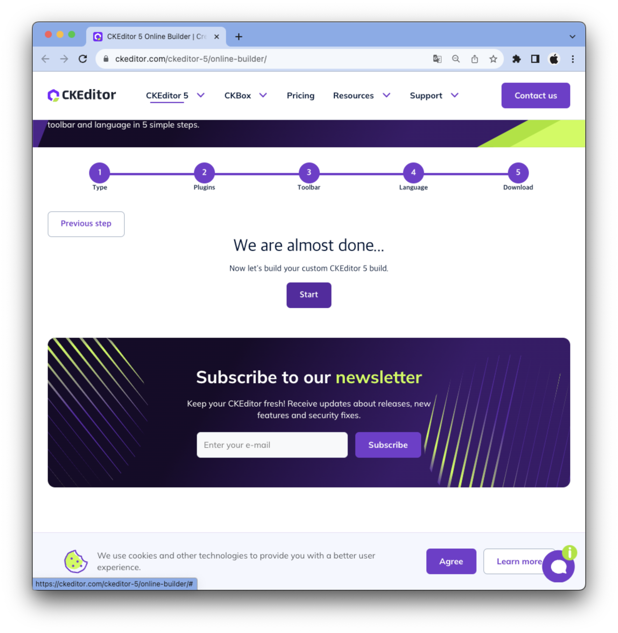 CKEditor5 Online Builder에서 빌드 생성 완료 후 다운로드 안내 화면 (1)