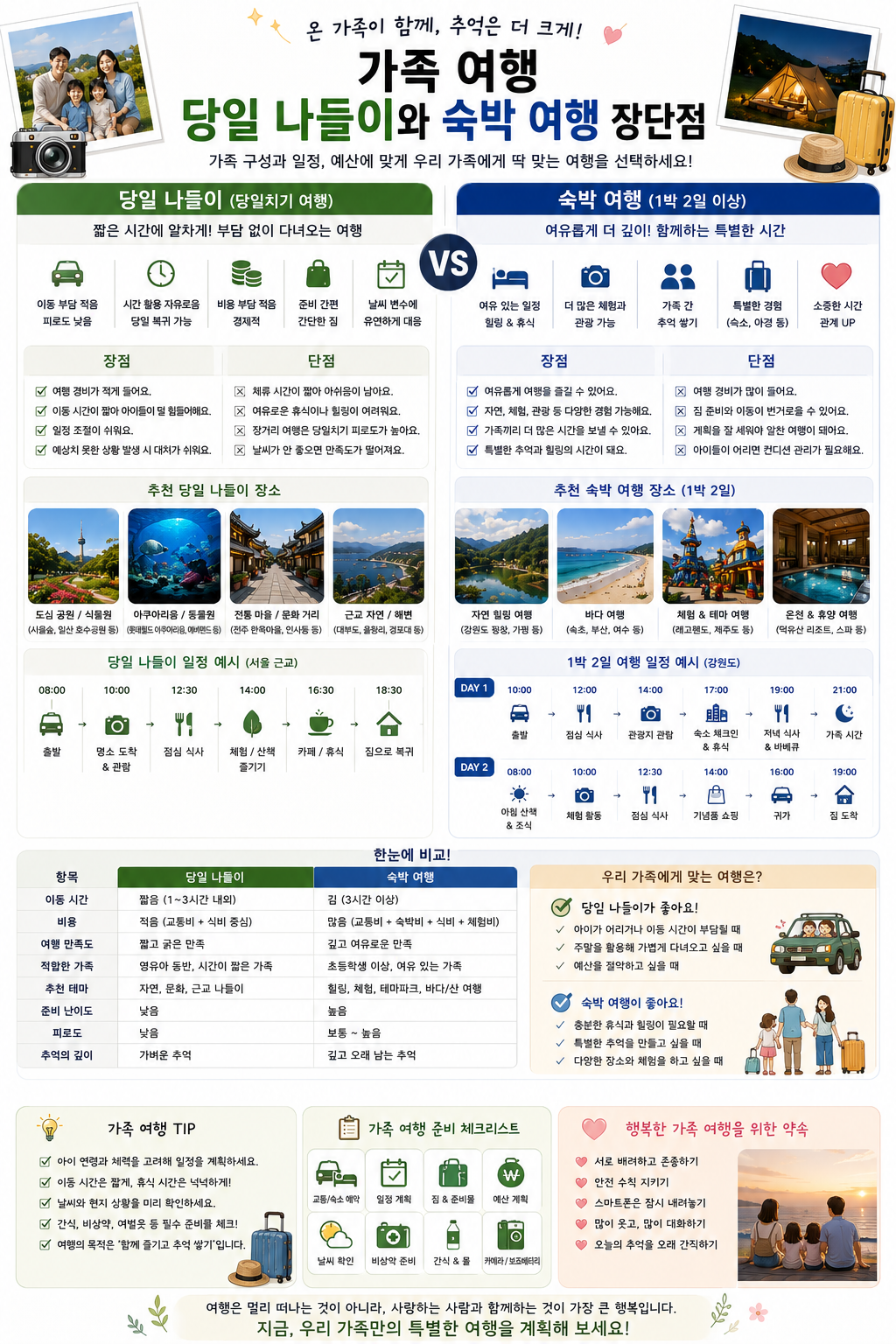 가족 여행 당일 나들이와 숙박 여행 장단점 관련 사진