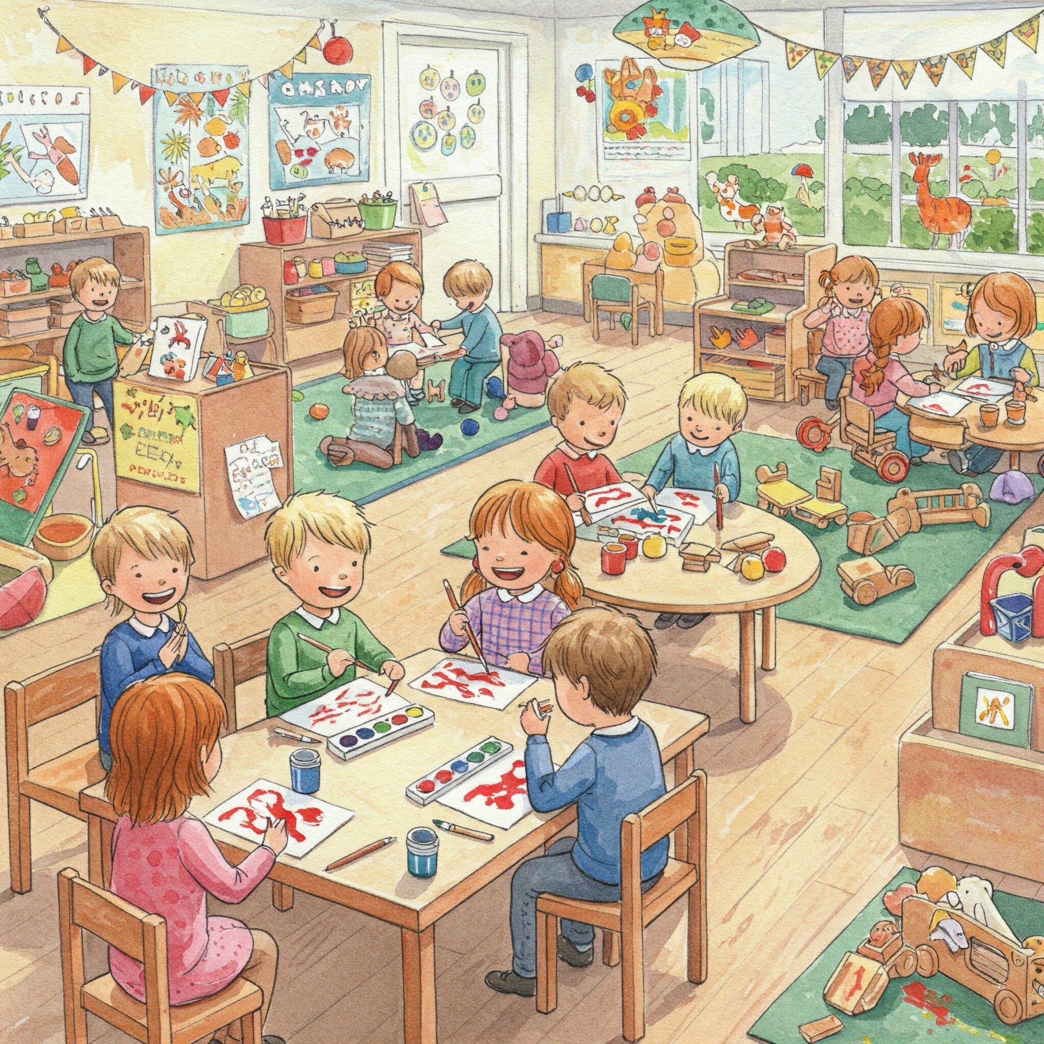 영어 유치원에서 뛰노는 아이들