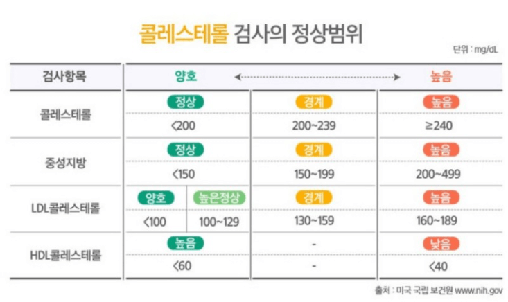 콜레스테롤 수치표