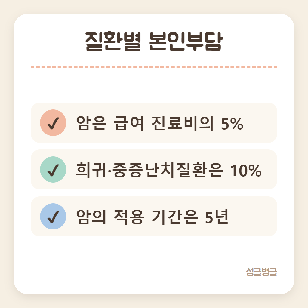 질환별 산정특례 본인부담을 정리한 카드