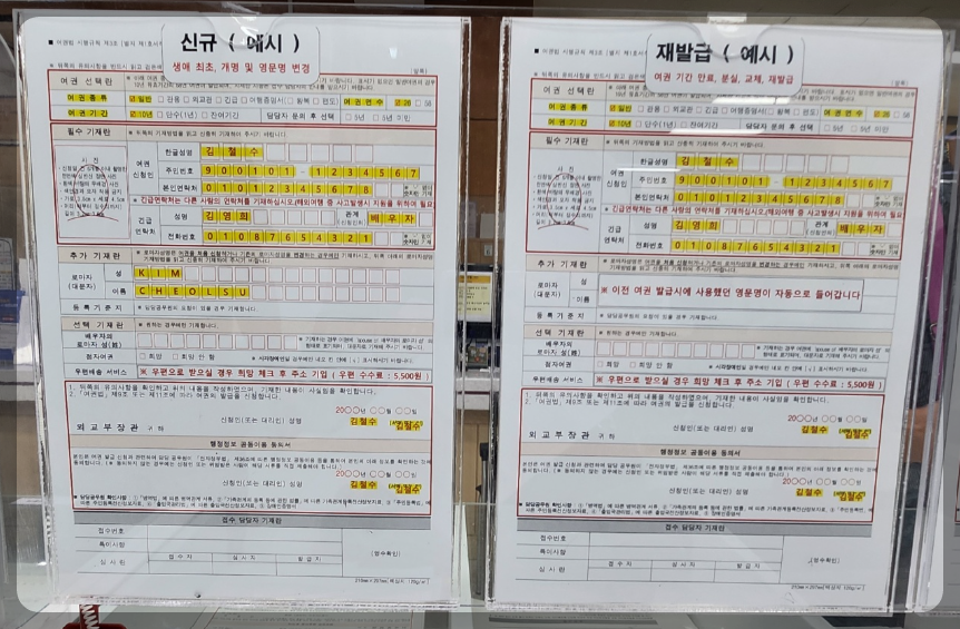 대구 동구청 여권 신청서 작성 예시