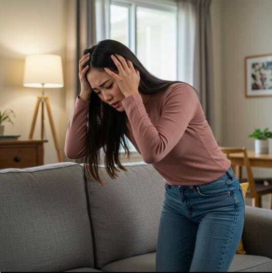 타나민정 효능, 이명 어지러움, 갑자기 어지러운 여성 사진