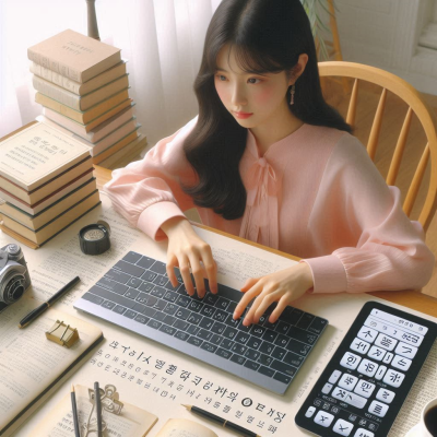 키보드와 함께 책과 문구류들이 배치된 이미지입니다.