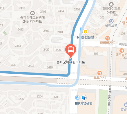 송파꿈에그린아파트에서 인천공항 리무진 공항버스(6600번) 지도 위치