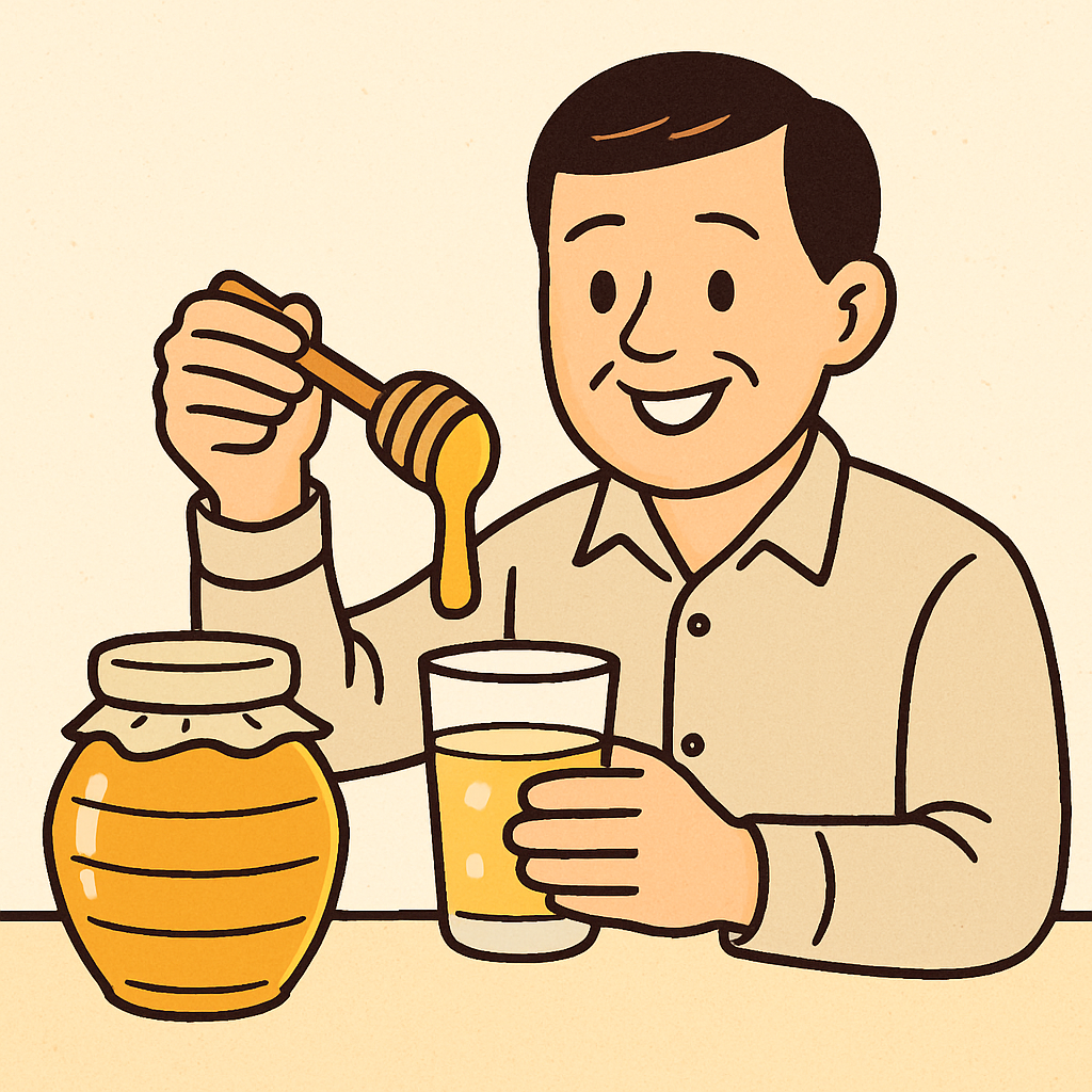 꿀물을 타먹는 모습을 표현한 일러스트