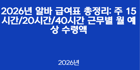2026년 알바 급여표 총정리: 주 15시간/20시간/40시간 근무별 월 예상 수령액