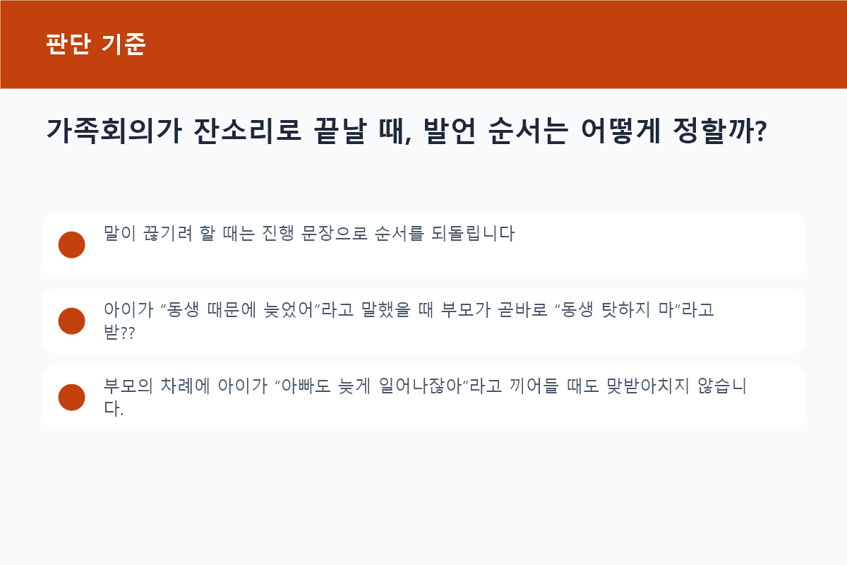 가족회의가 잔소리로 끝날 때, 발언 순서는 어떻게 정할까?의 판단 기준 정보 이미지