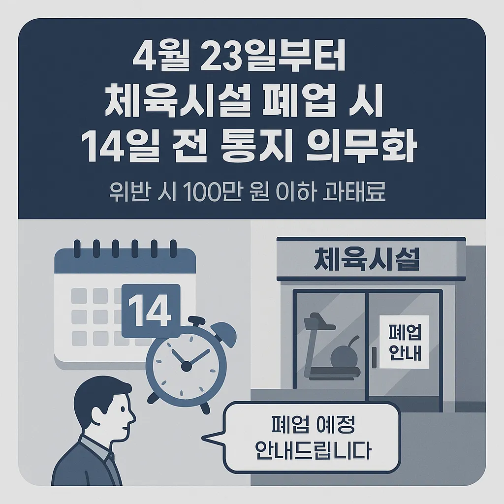 체육시설 휴폐업 시 회원 통지 의무화 - 헬스장, 필라테스, 요가센터 운영자의 사전 통지 의무