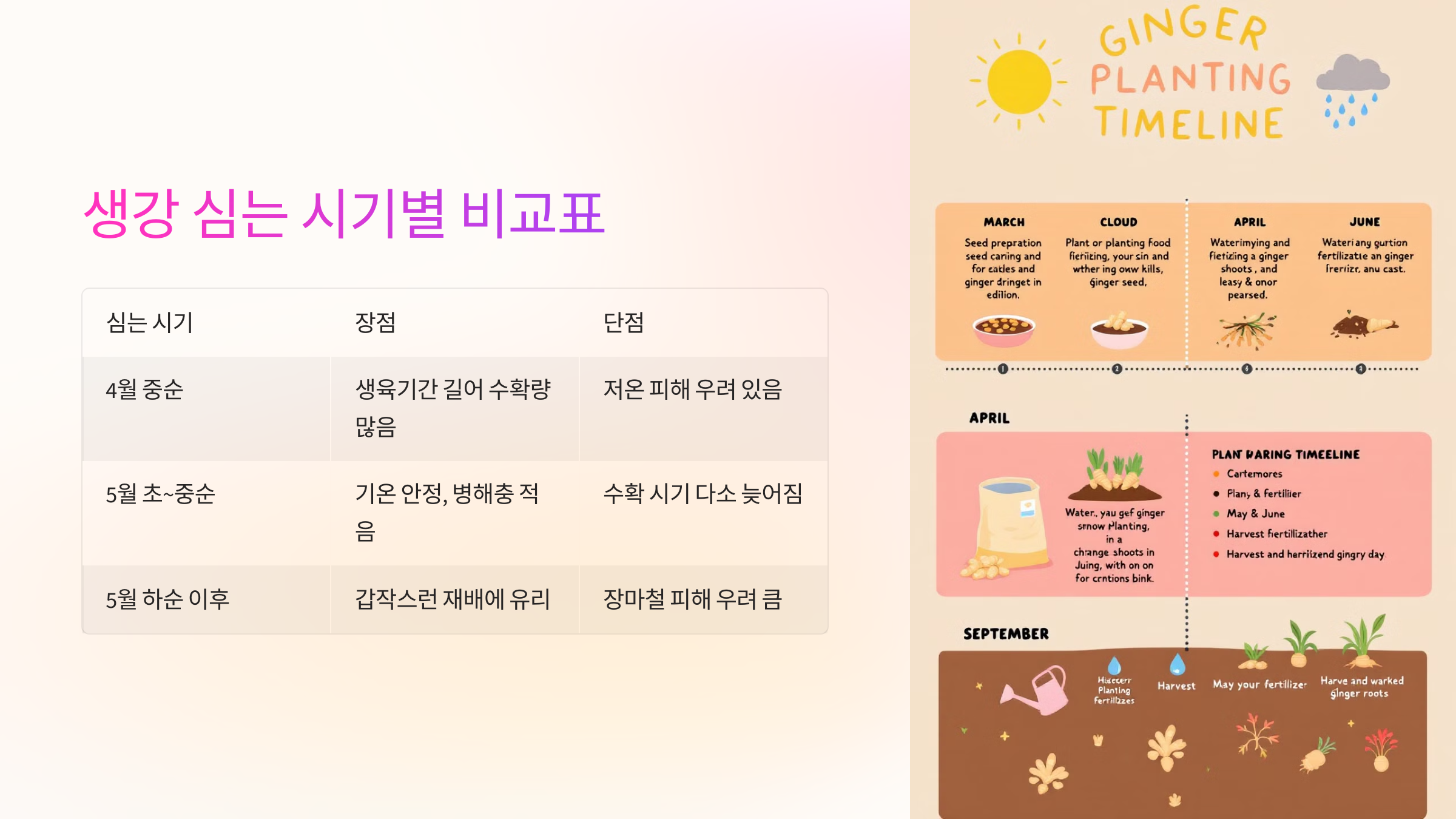 🗓 생강 심는 시기별 비교표