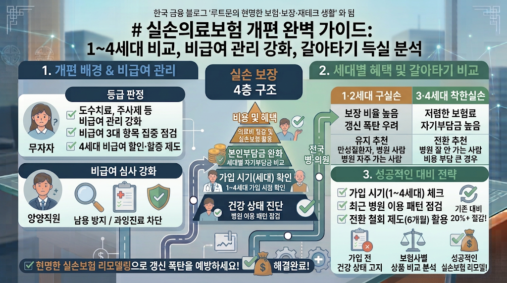 실손의료보험 개편 완벽 가이드: 1~4세대 비교, 비급여 관리 강화, 갈아타기 득실 분석