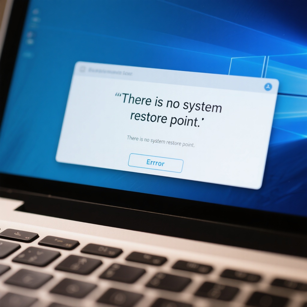 컴퓨터 화면에 "시스템 복원 지점이 없습니다."라는 오류 메시지가 뜬 이미지