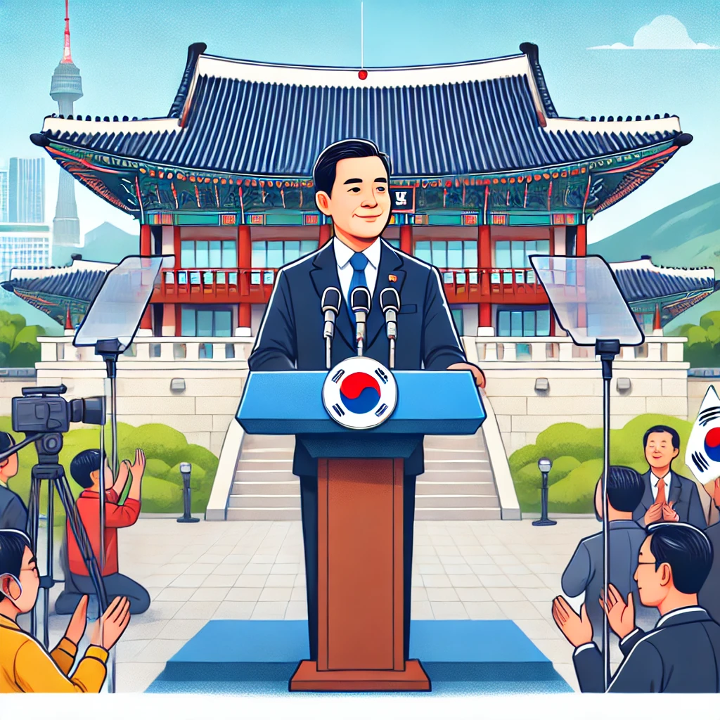 청와대 앞에서 재출마 의사를 밝히는 전직 대통령