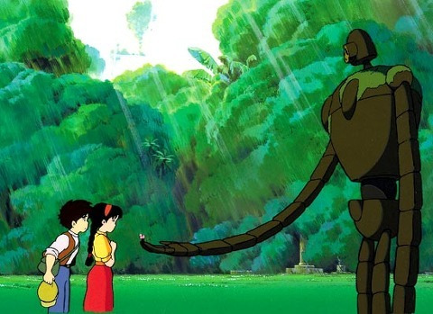 애니메이션 <천공의 성 라퓨타>의 유명한 장면.
로봇 병정이 주인공 일행에게 꽃을 건네준다.