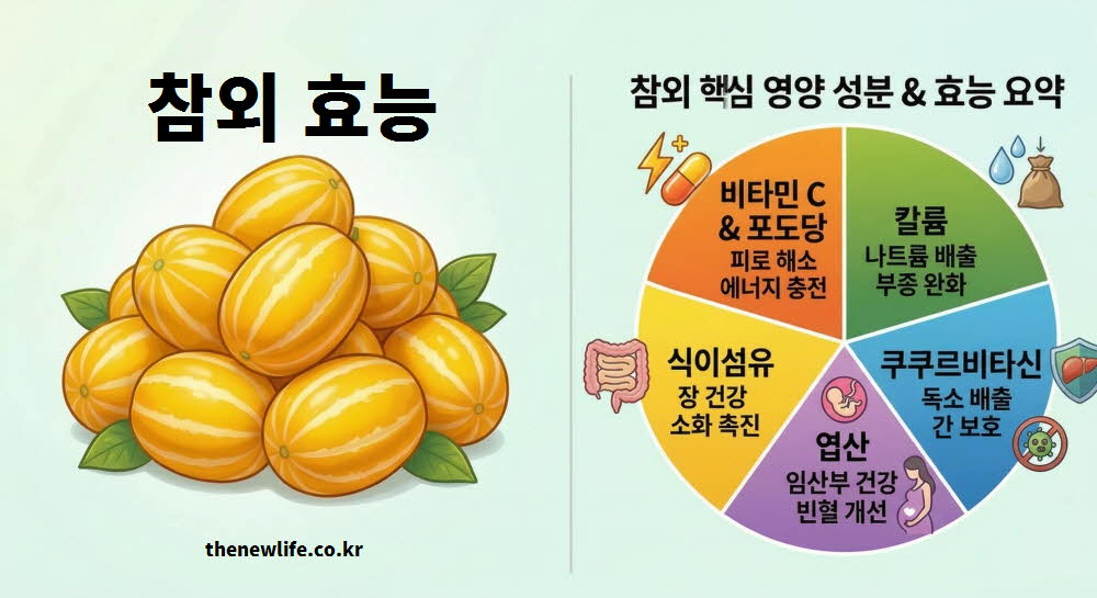 참외 효능의 주요 영양 성분을 설명하는 이미지
