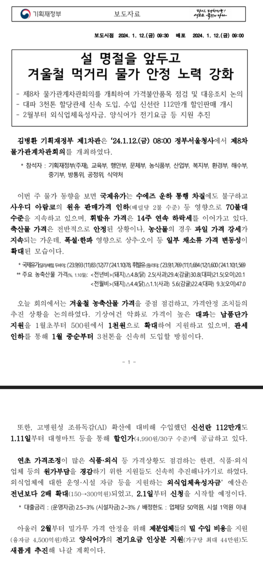 2024 설 민생안전대책