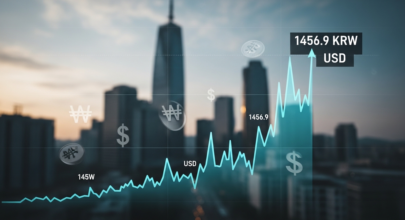 2025년 11월 8일, 원/달러 환율이 1456.9원까지 급등하며 한국 경제에 드리운 불안감을 상징하는 금융 차트 이미지.