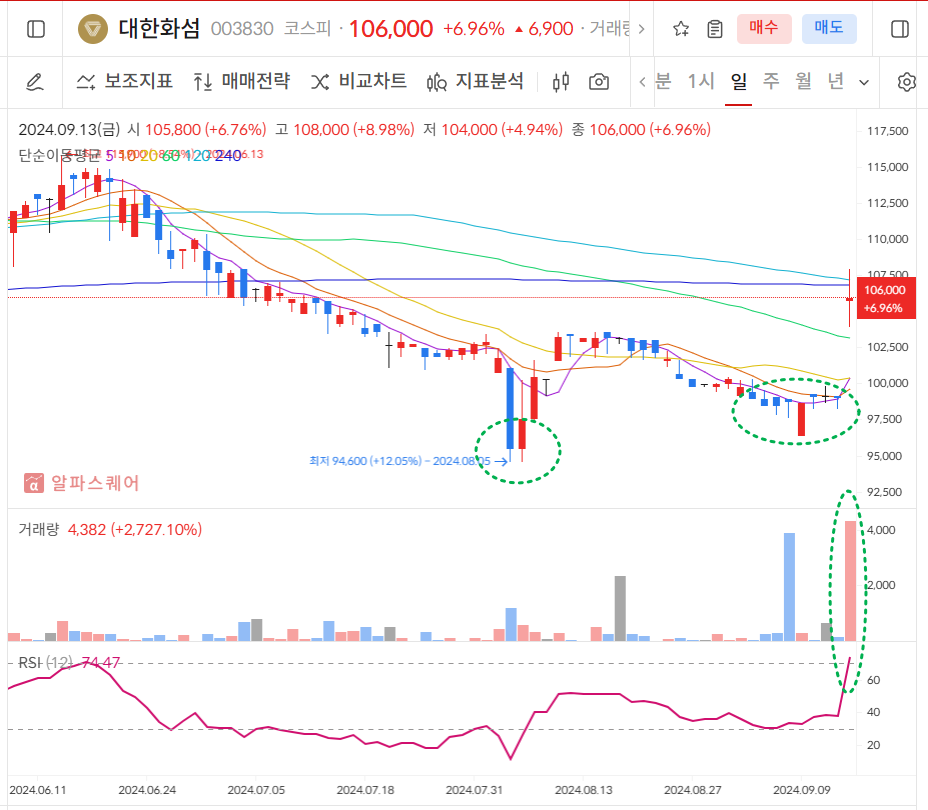 대한화섬 일봉차트