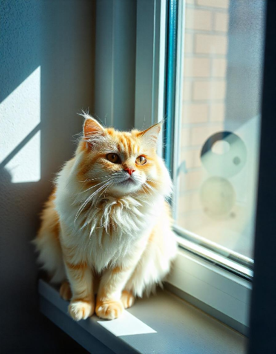 창문을 통해 바깥을 구경하는 고양이