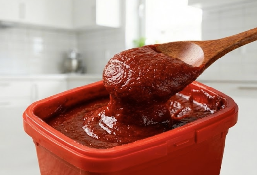 화이트 인테리어 주방 식탁에 있는 고추장