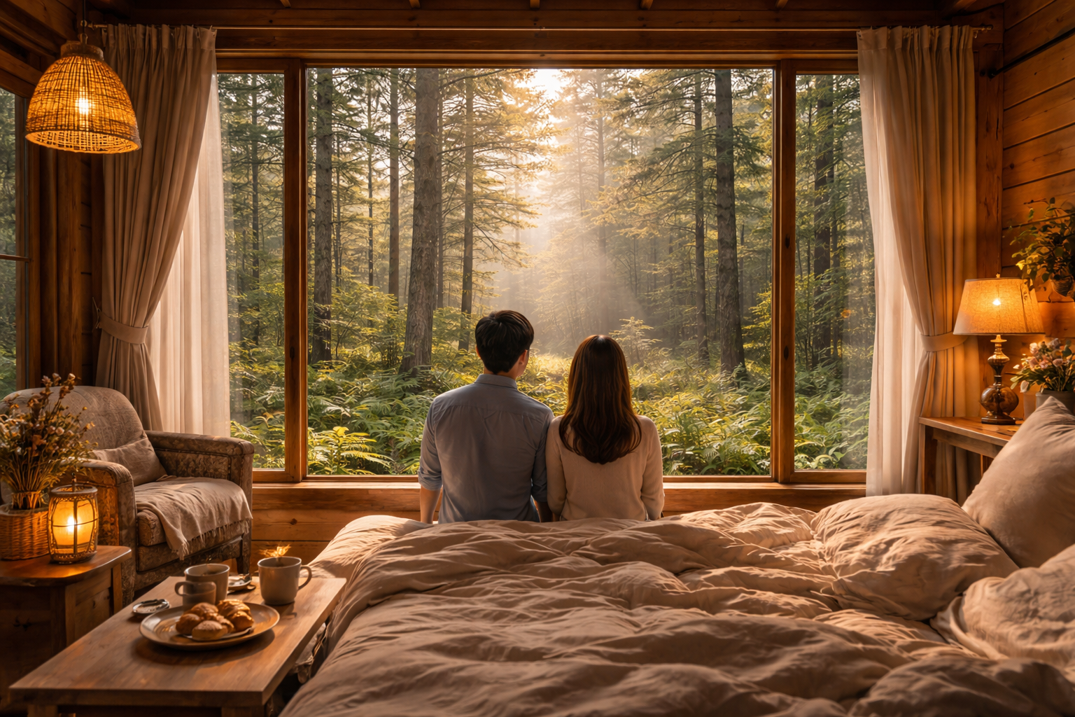 숲속 숙소의 아침은 &lsquo;창문을 통한 명상&rsquo;으로 시작합니다.