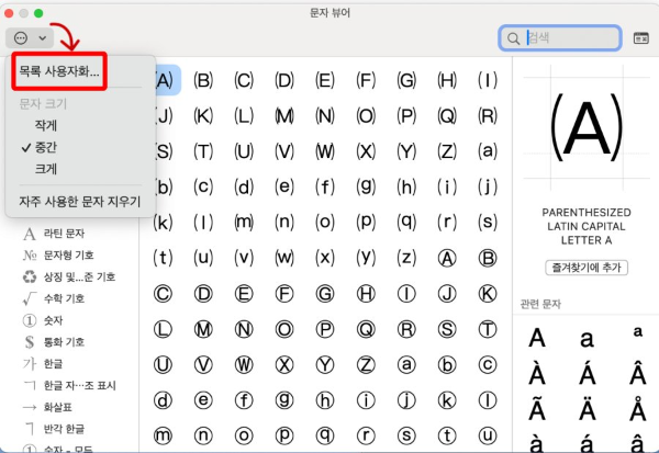 문자뷰어 목록 사용자화