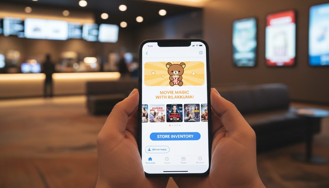 CGV 모바일 앱을 통해 리락쿠마 콤보의 매장별 재고를 확인하는 스마트폰 화면