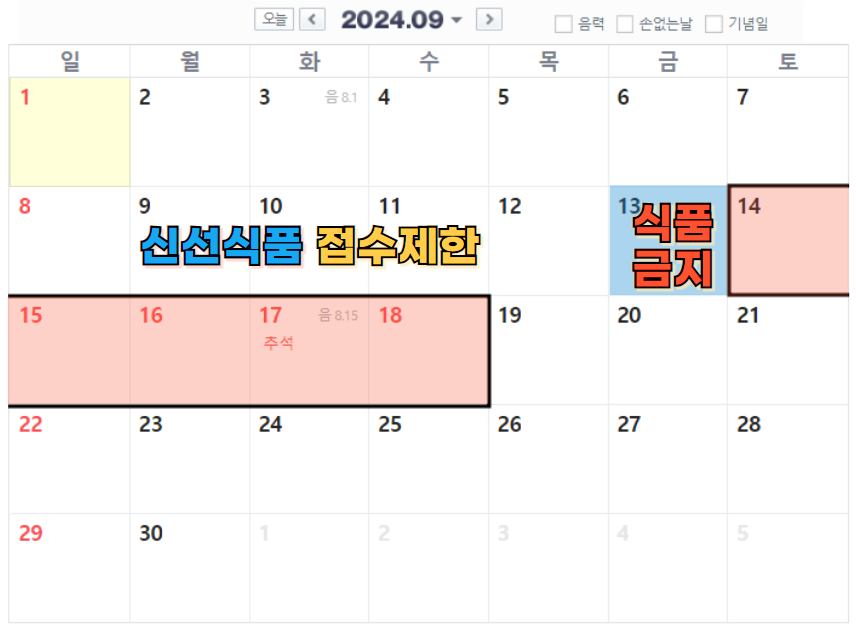 24년 우체국 택배 추석 배송일정
