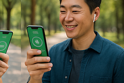 걷기 리워드 앱을 사용하는 30대 남자