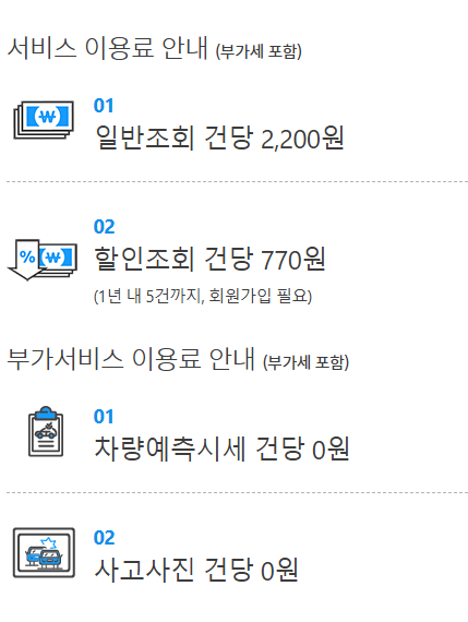 카히스토리 무료조회(서비스 이용료)