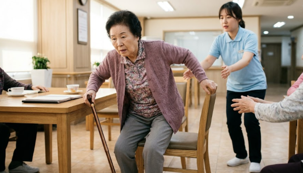 혼자 일어 나려다가 넘어 지시는 어르신 모습