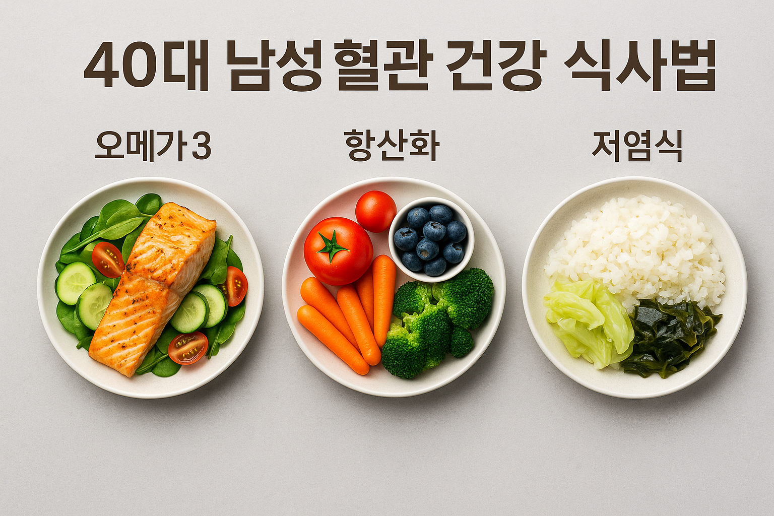 40대 남성 혈관 건강 식사법 (오메가3, 항산화, 저염식)