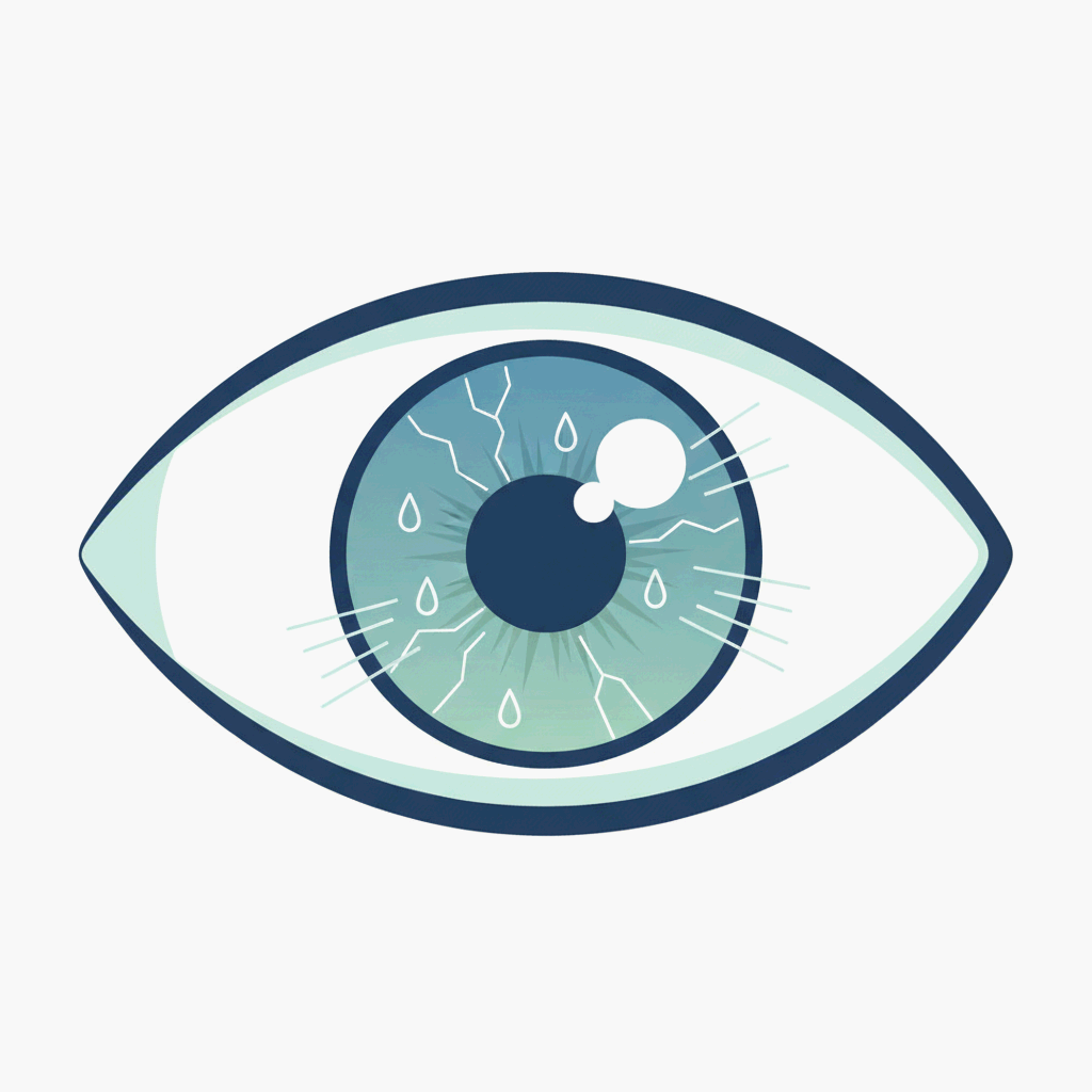 오래 집중하면 눈이 피로해지는 현상을 간단하게 표현한 눈 일러스트레이션