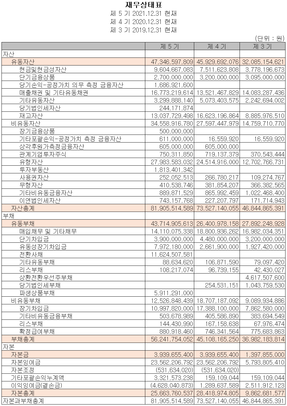 나인테크 - 재무상태표