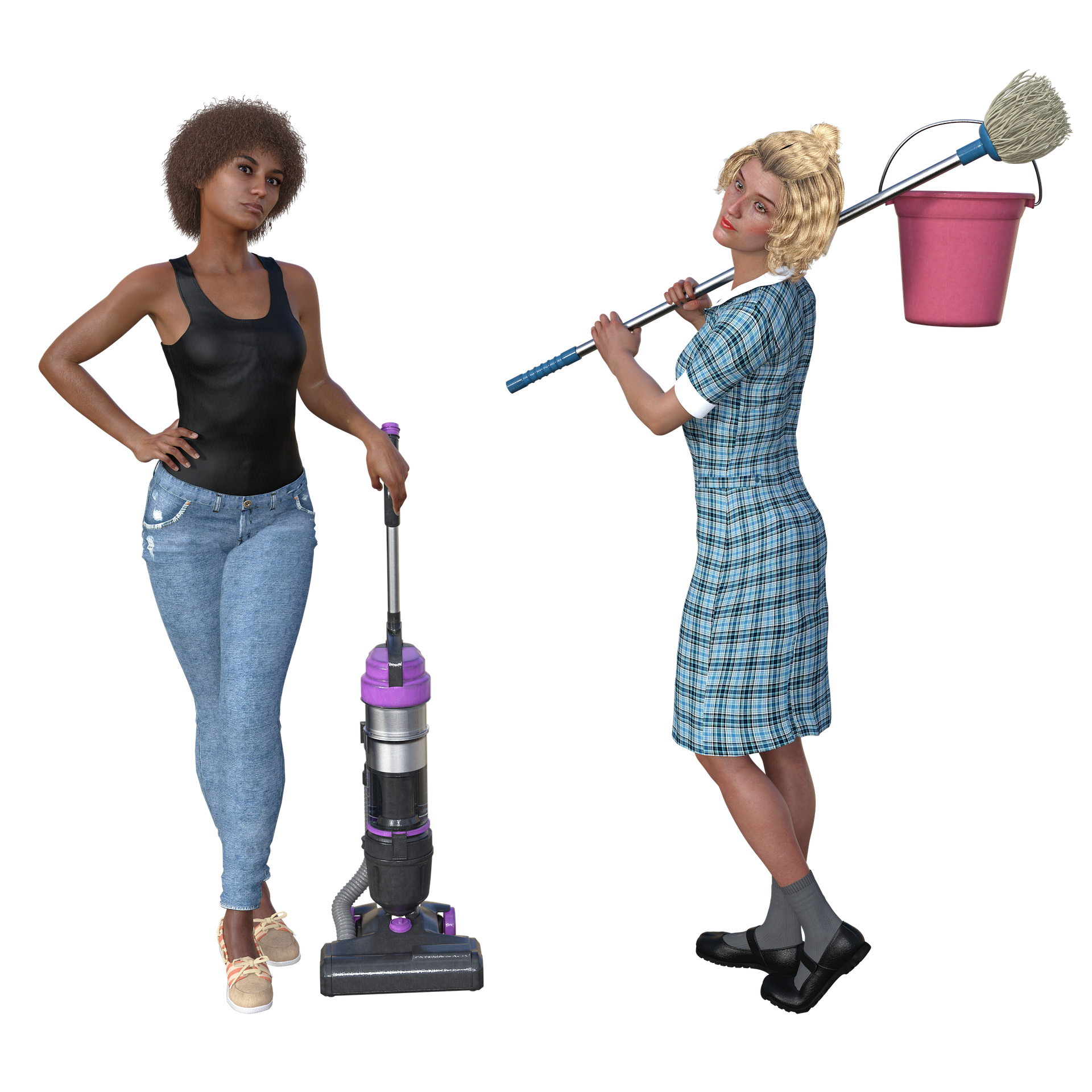 알바-청소하는 두 젊은 여성