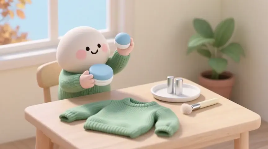 작은 통 두 조각을 맞추는 캐릭터의 움직이는 장면