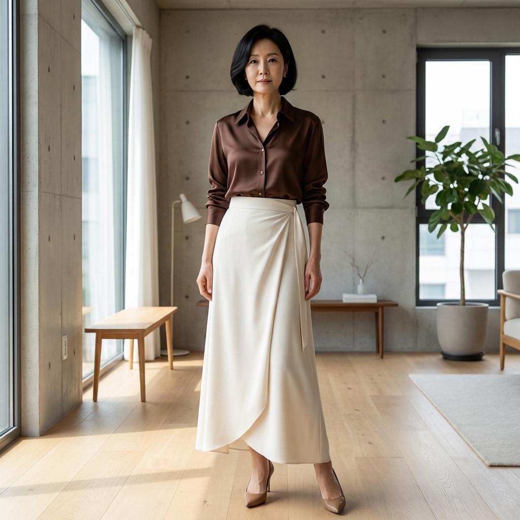키 작은 50대 여성 롱스커트 매치