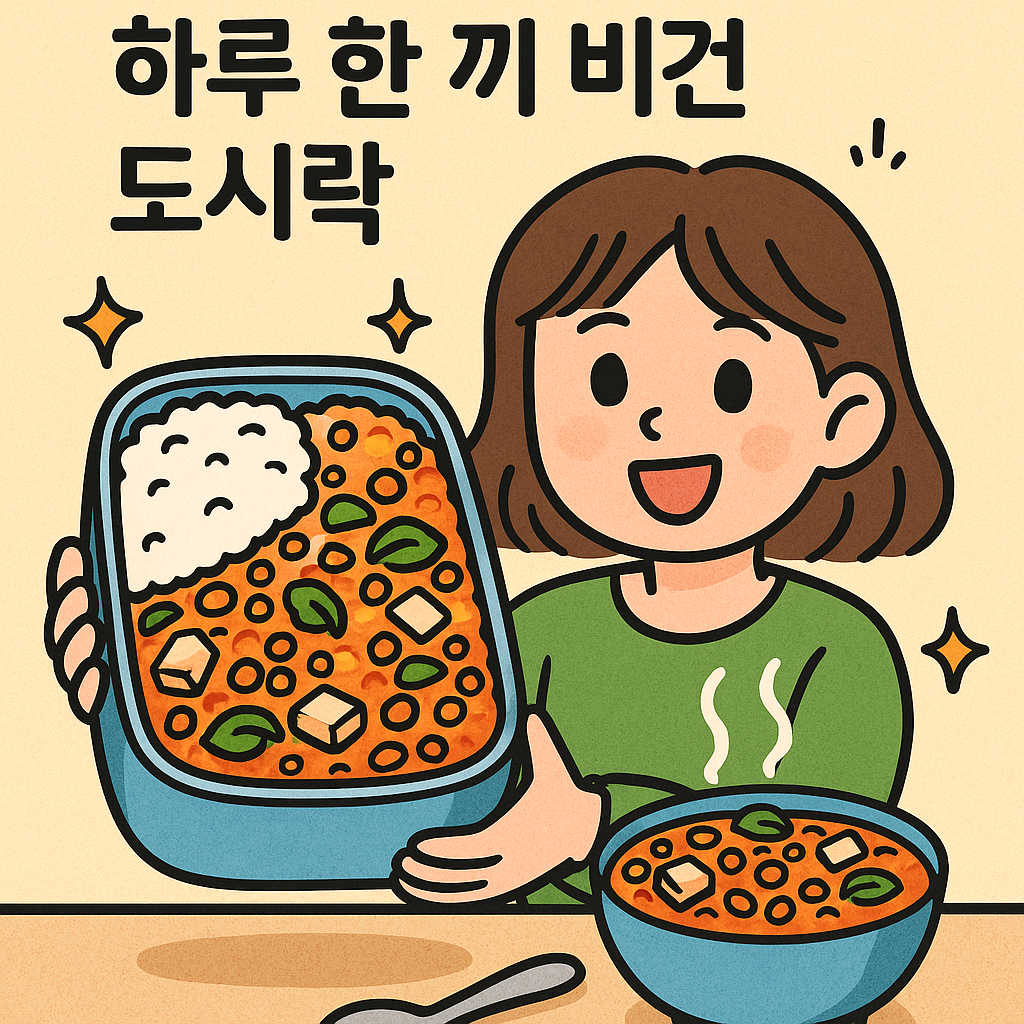 렌틸콩 스튜와 밥으로 하루 한 끼 비건 도시락