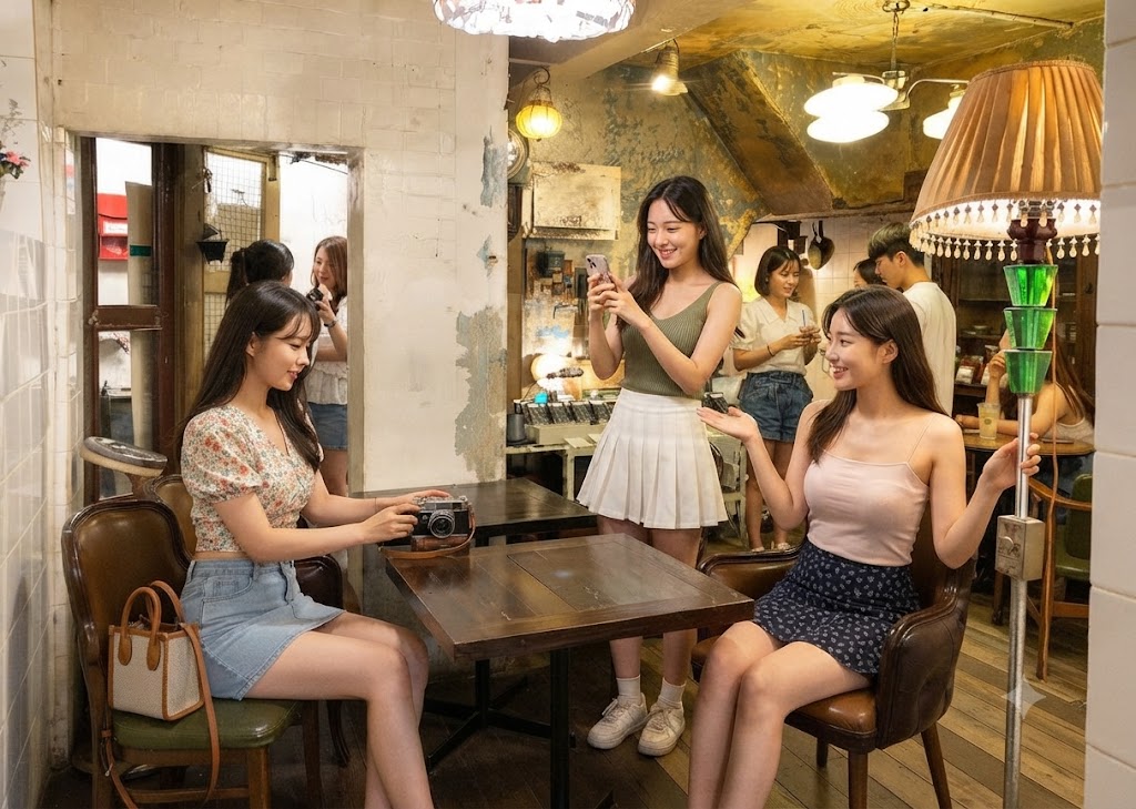 청계천 구경과 맛집 등을 둘러보며 즐거운 시간을 갖는 사람들