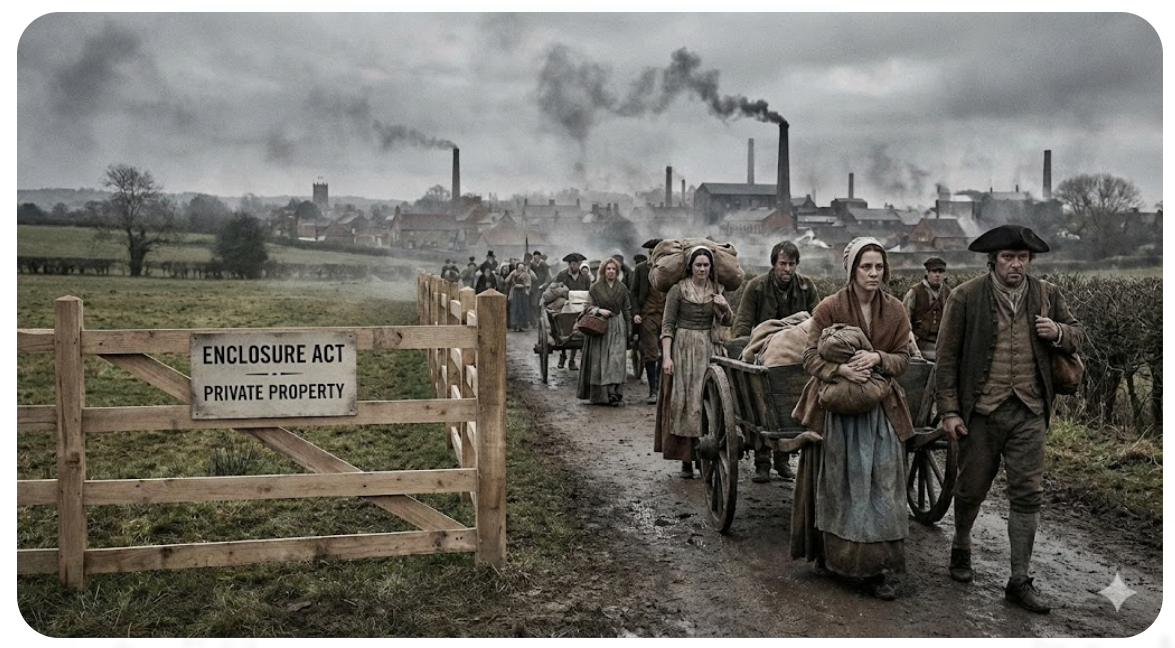 인클로저 운동의 영향으로 도시로 유입되는 농민들