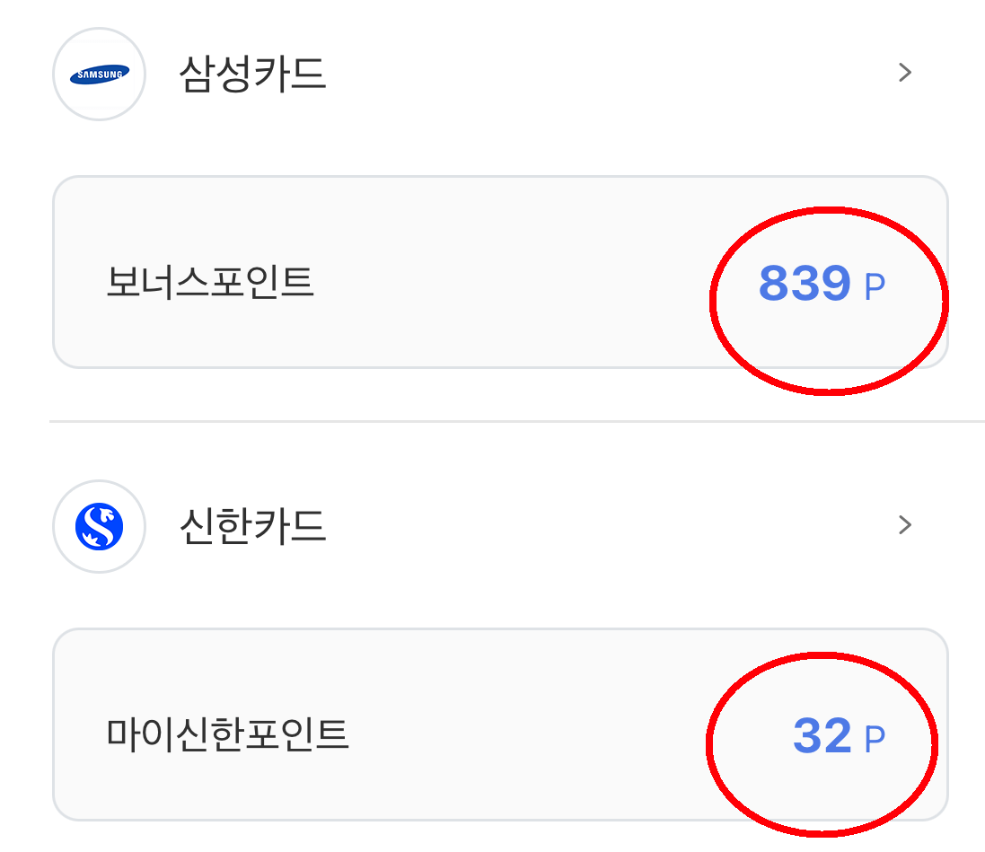 카드포인트 카드사별 상세확인