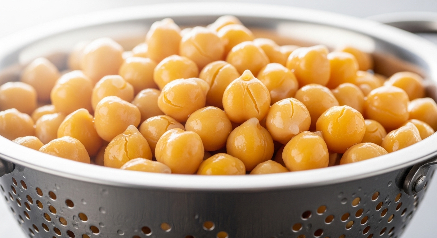 체에-담긴-완전히-익힌-병아리콩을-클로즈업한-사진입니다.