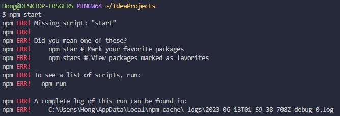 Missing script: "start"