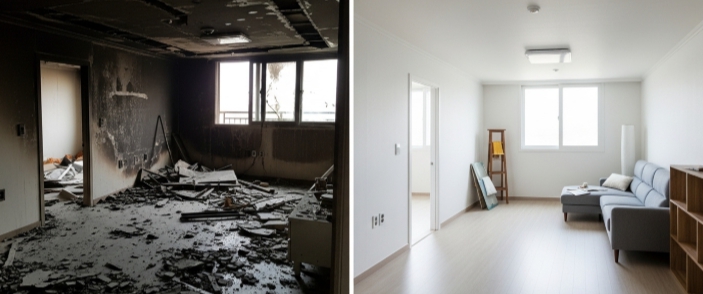 아산 화재청소 작업 전후 모습 비교