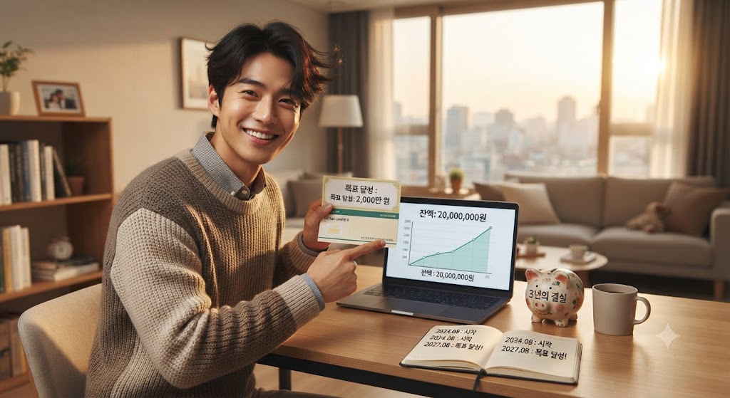 3년 뒤 원금 1800만 원과 이자까지 더해 2,000만 원 목표 달성한 청년의 모습