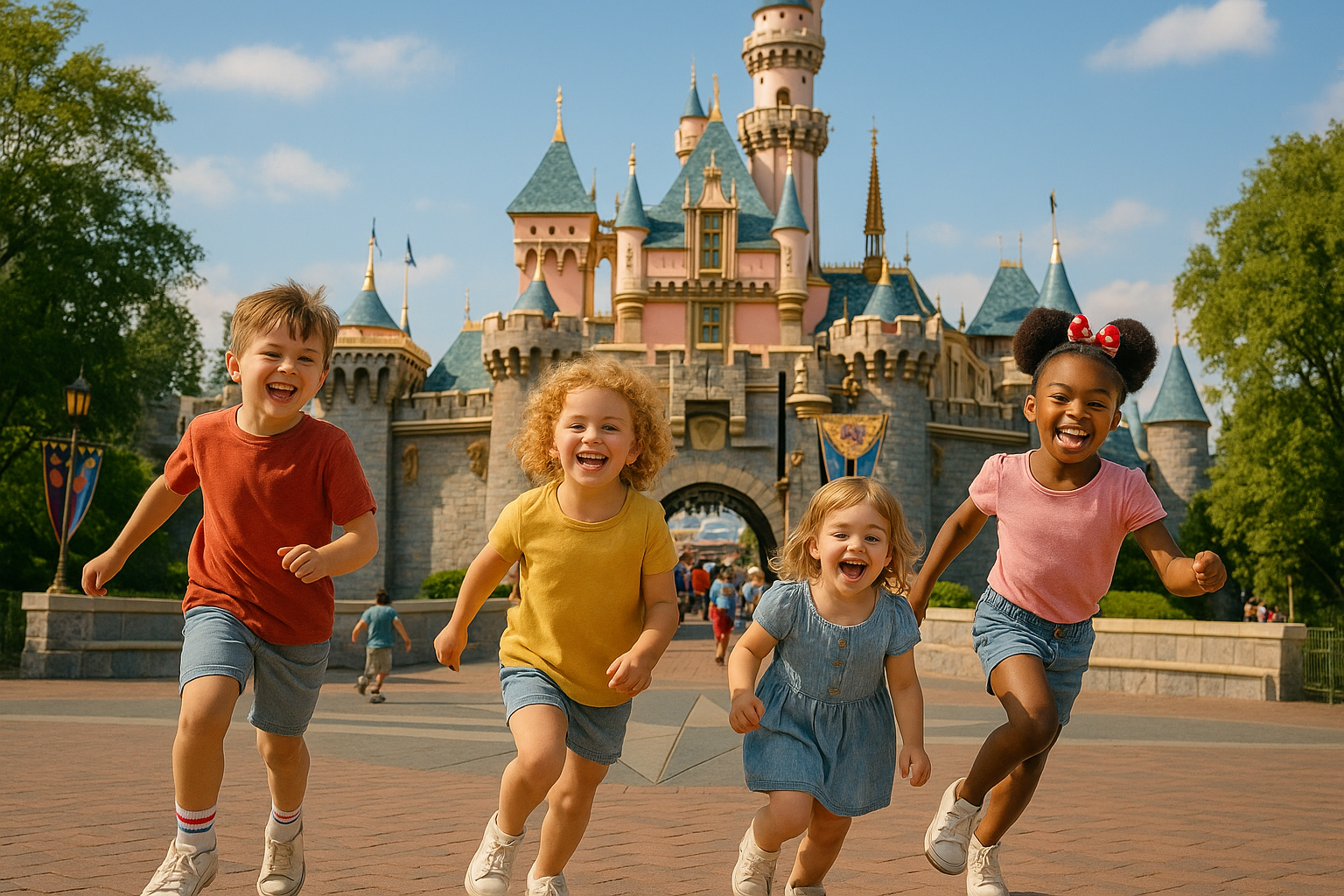 미국 디즈니랜드에서 뛰노는 아이들