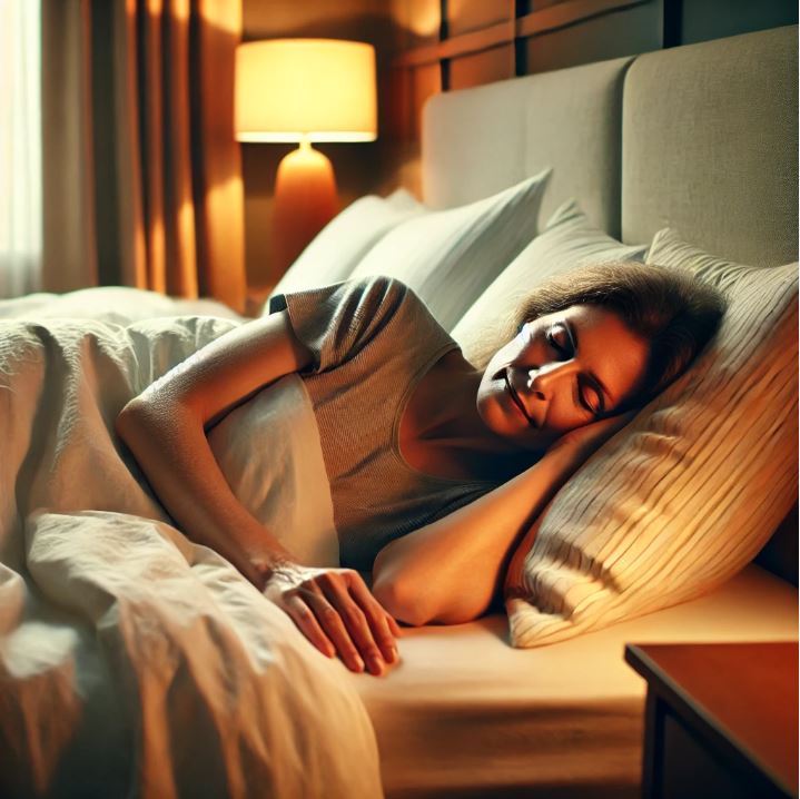 침대에서 편안하고 자고있는 모습