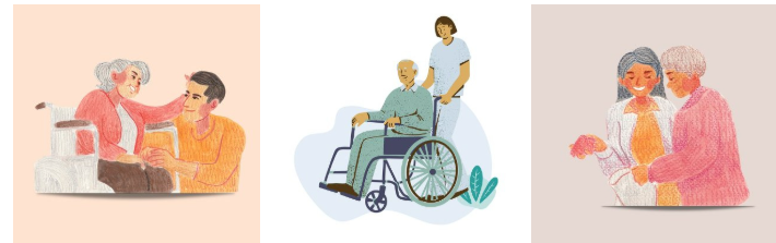 요양보호사, 할머니 보호, 휠체어