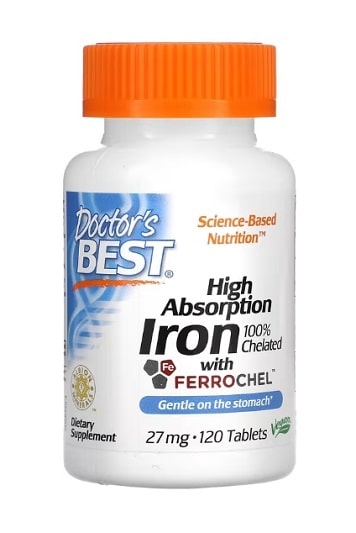 Doctor's Best, 고흡수율 철분 보충제, Ferrochel 함유, 27mg, 120정