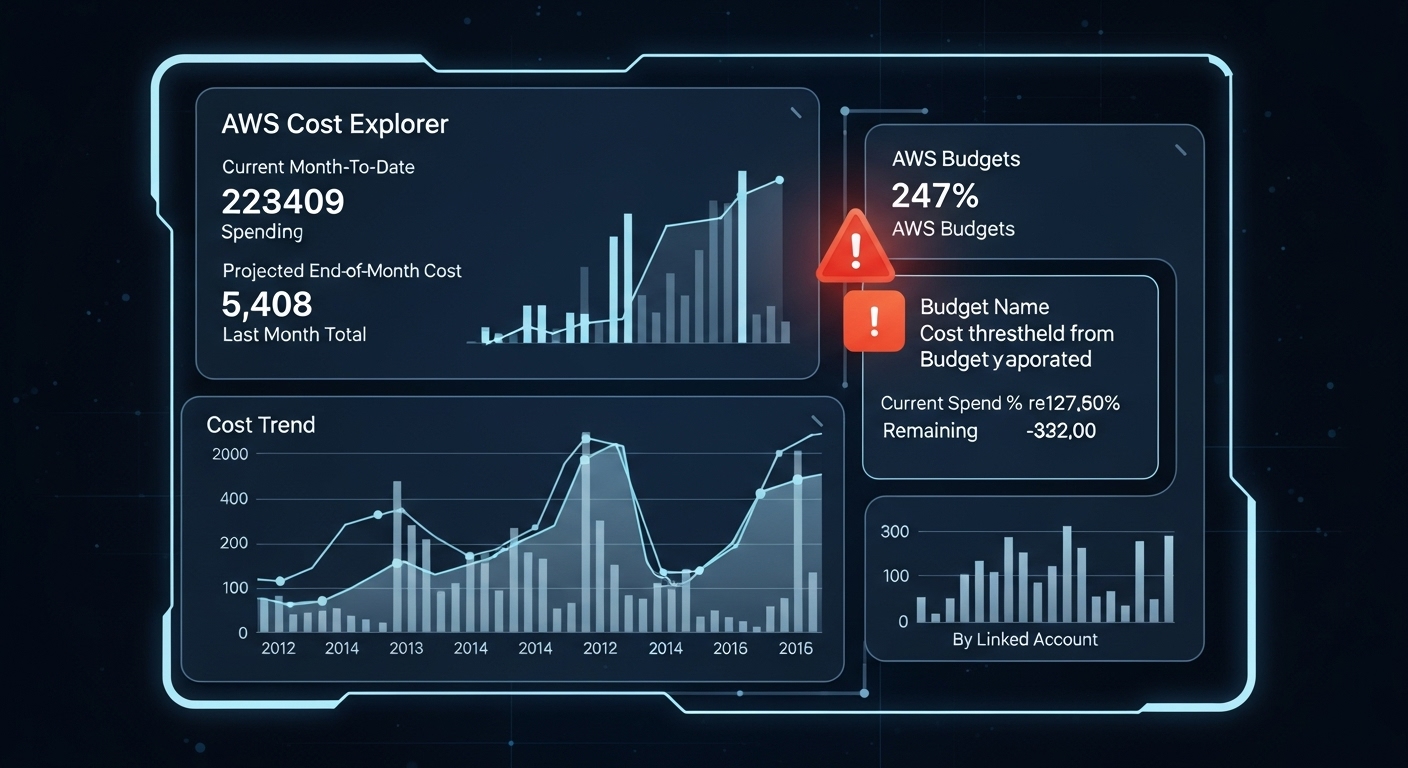 AWS Cost Explorer 대시보드가 예산 알림과 함께 비용 추세